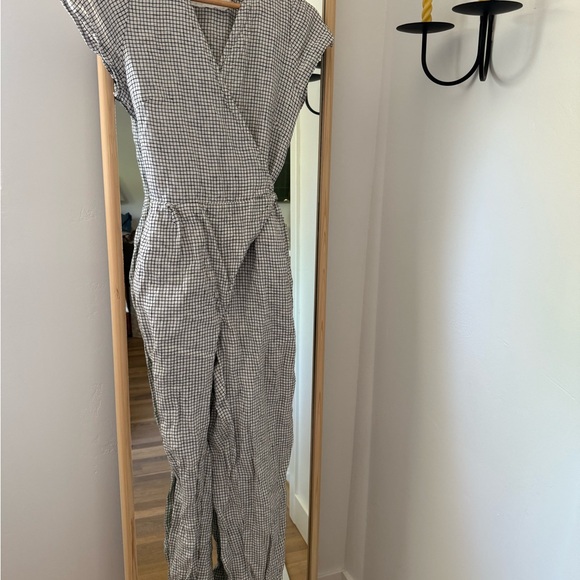 notPERFECTLINEN Pants - notPERFECTLINEN Black & White Gingham Wrap Jumpsuit